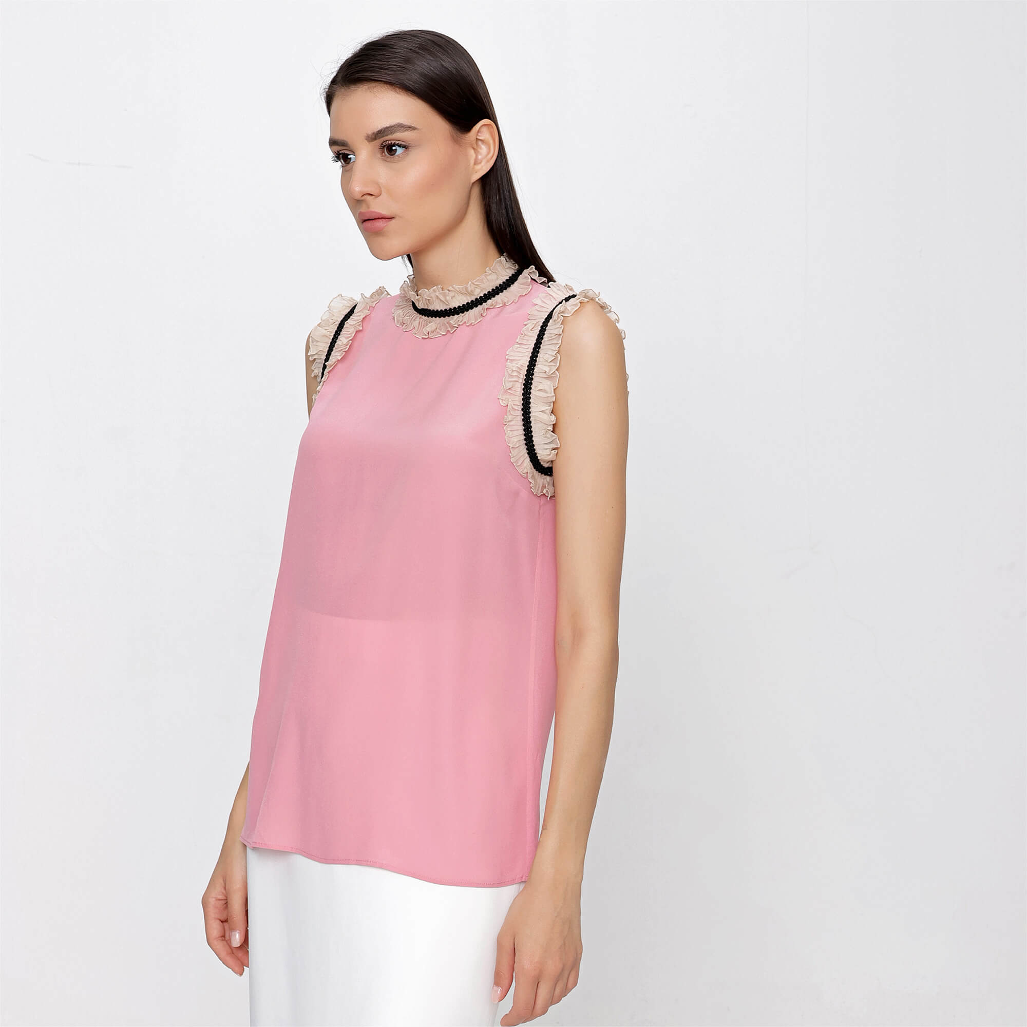 Gucci - Pink Ruffle Silk Blended Blouse